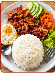 Egg, Bacon and Plain Rice