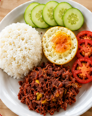 Egg, Corned Beef and Plain Rice