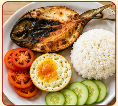 Egg, Marinated Bangus and Plain Rice